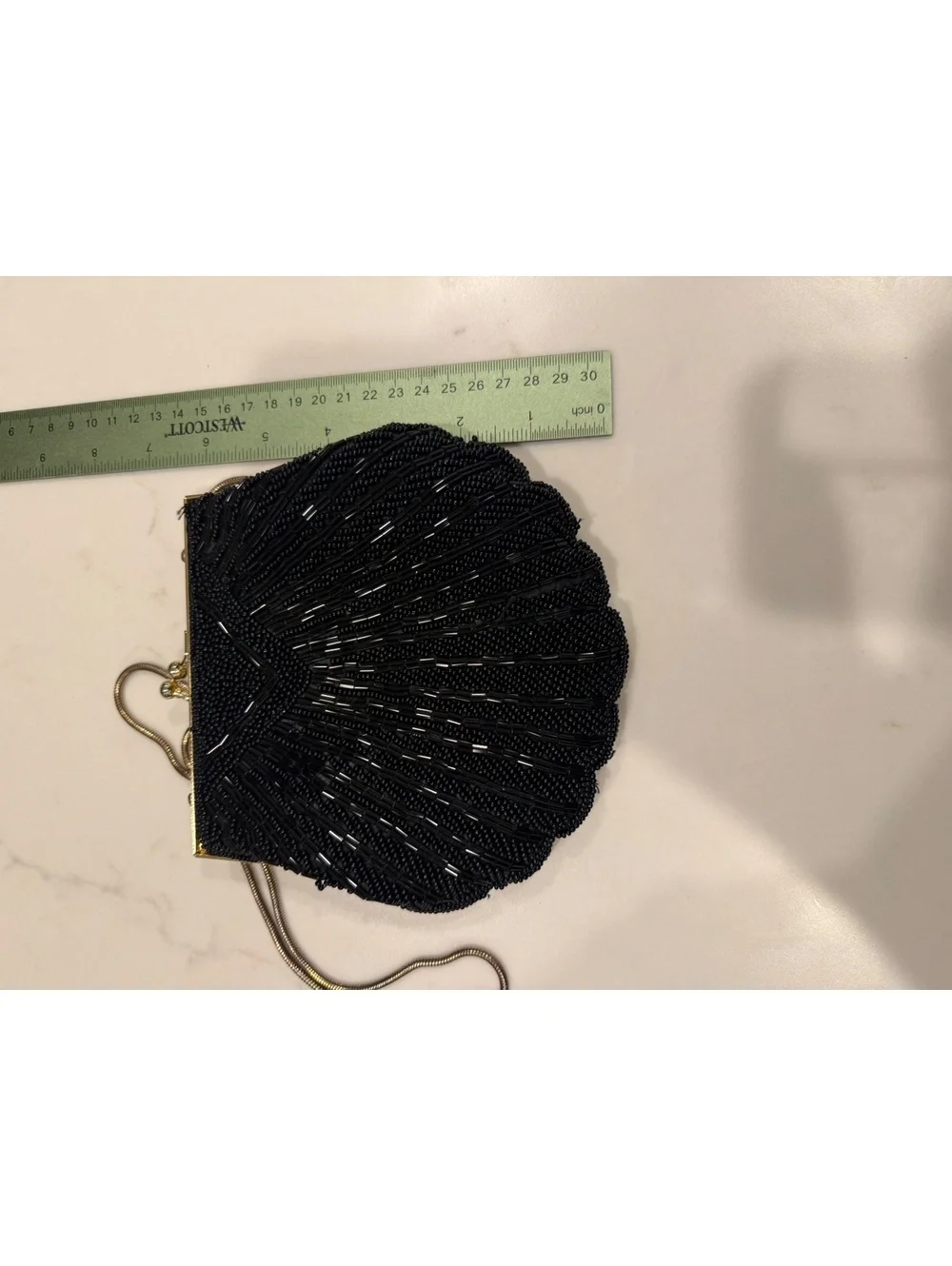 Vintage Black Beaded Shell Shaped Evening Bag with Chain Strap